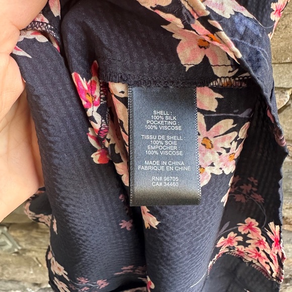 Rebecca Taylor Phlox Dress Silk Cherry Blossom Navy Pink Puff Sleeve V Neck - Picture 9 of 9